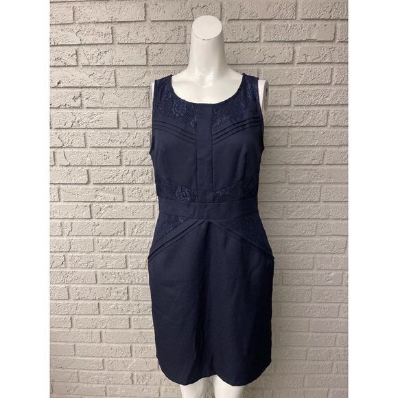NWT Skies Are Blue Navy Pin & Tucked Dress With Lace Detail Size S - Picture 1 of 11